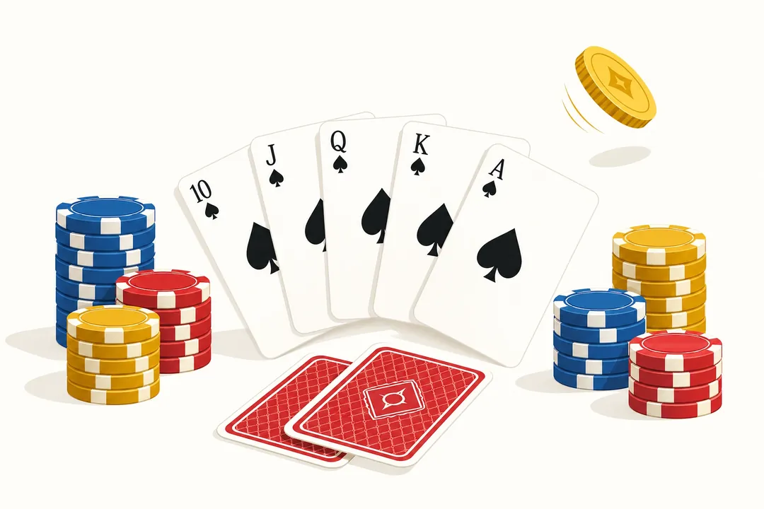 Ilustrasi kartu poker dan tumpukan chip — panduan poker online Joybola