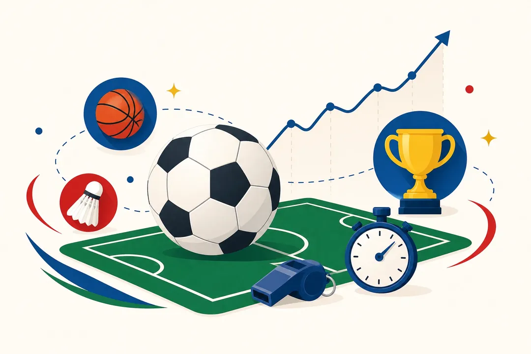 Ilustrasi bola dan elemen olahraga — panduan sportsbook Joybola